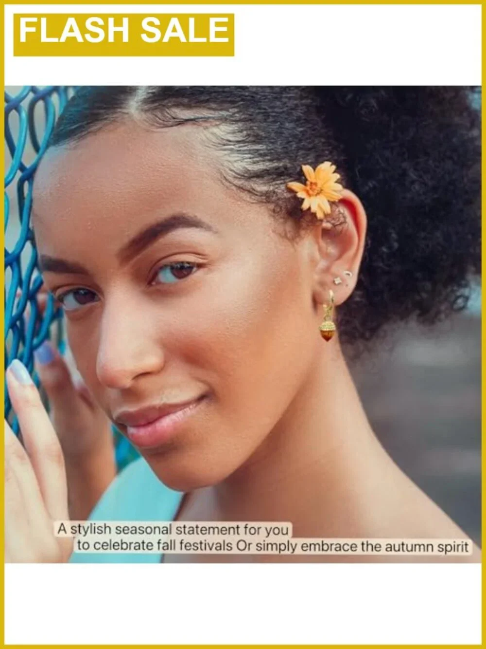 Acorn Pine Cone Huggie Hoop Earrings Yellow Gold Plated Fall Winter Holiday